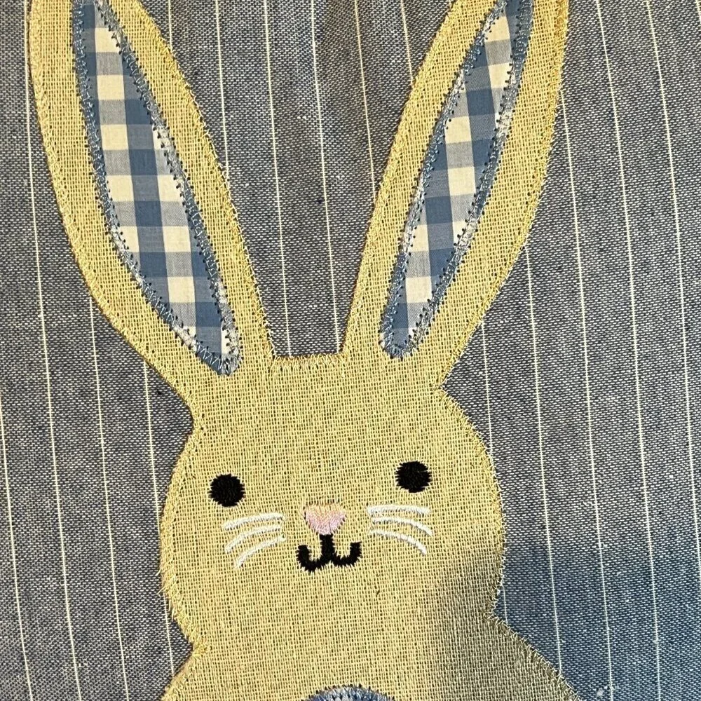 Set of Two 15” Square Bunny Rabbit Pillows Blue Gingham Print With Tails Country